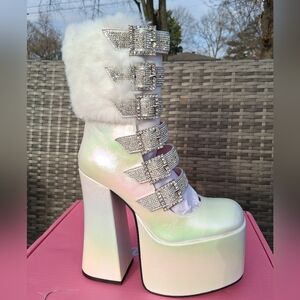 Sugar Thrillz® Faux Fur Rhinestone Pearlescent Rhinestone Platforms | Size 8